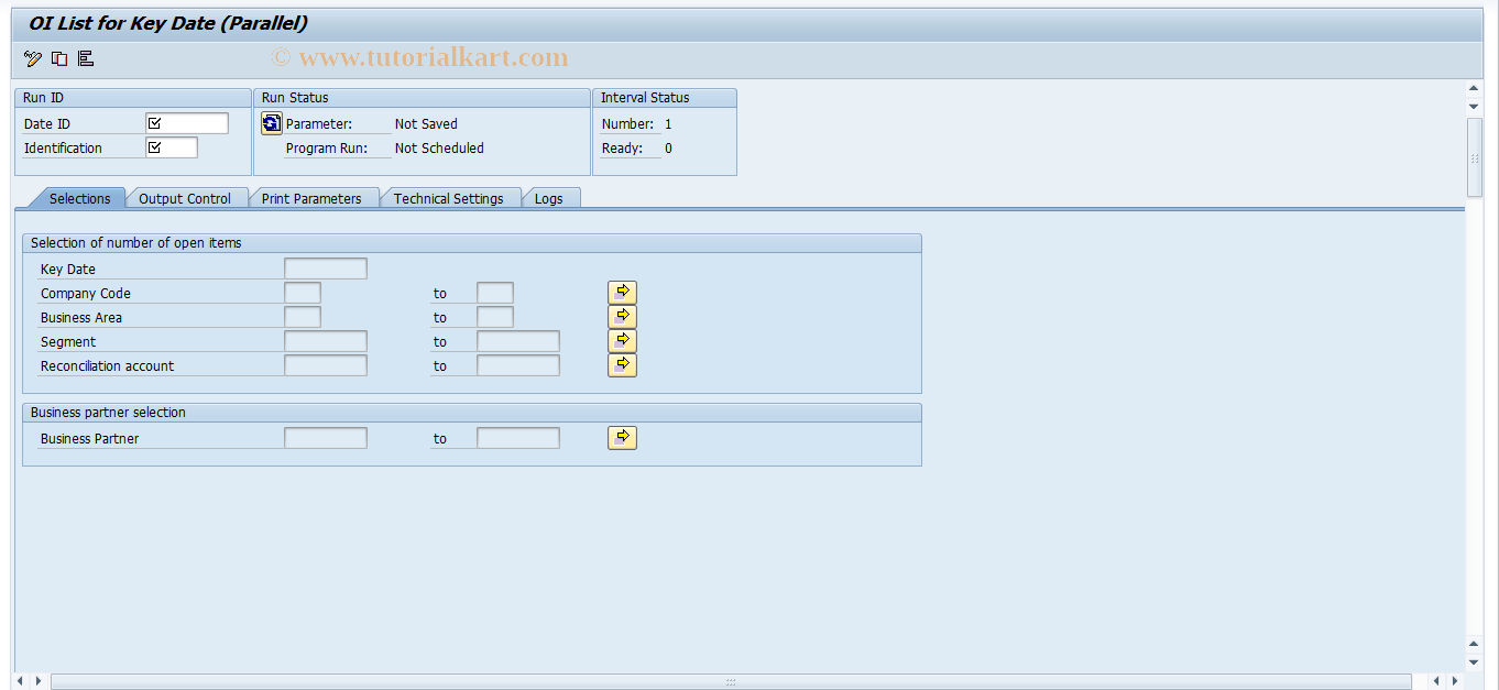 SAP TCode FPO1P - OI List for Key Date (Parallel)