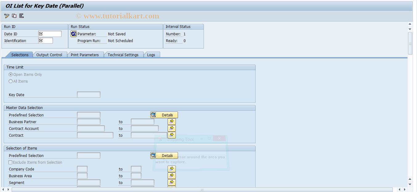 SAP TCode FPO4P - OI List for Key Date (Parallel)