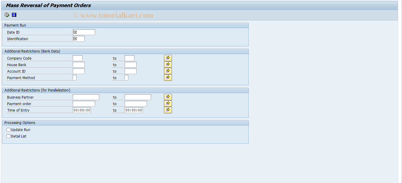 SAP TCode FPOR8M - Mass Reversal of Payment Orders