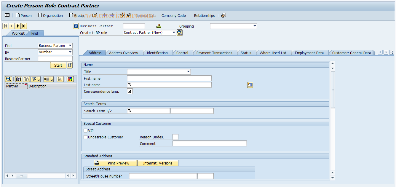 SAP TCode FPP1 - Create Contract Partner