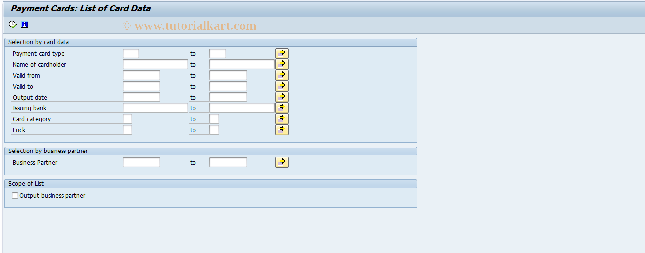 SAP TCode FPPCBP - PCARD: Business partner with cards