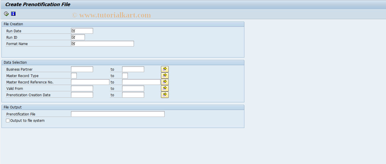 SAP TCode FPPNO - Prenotification file outgoing