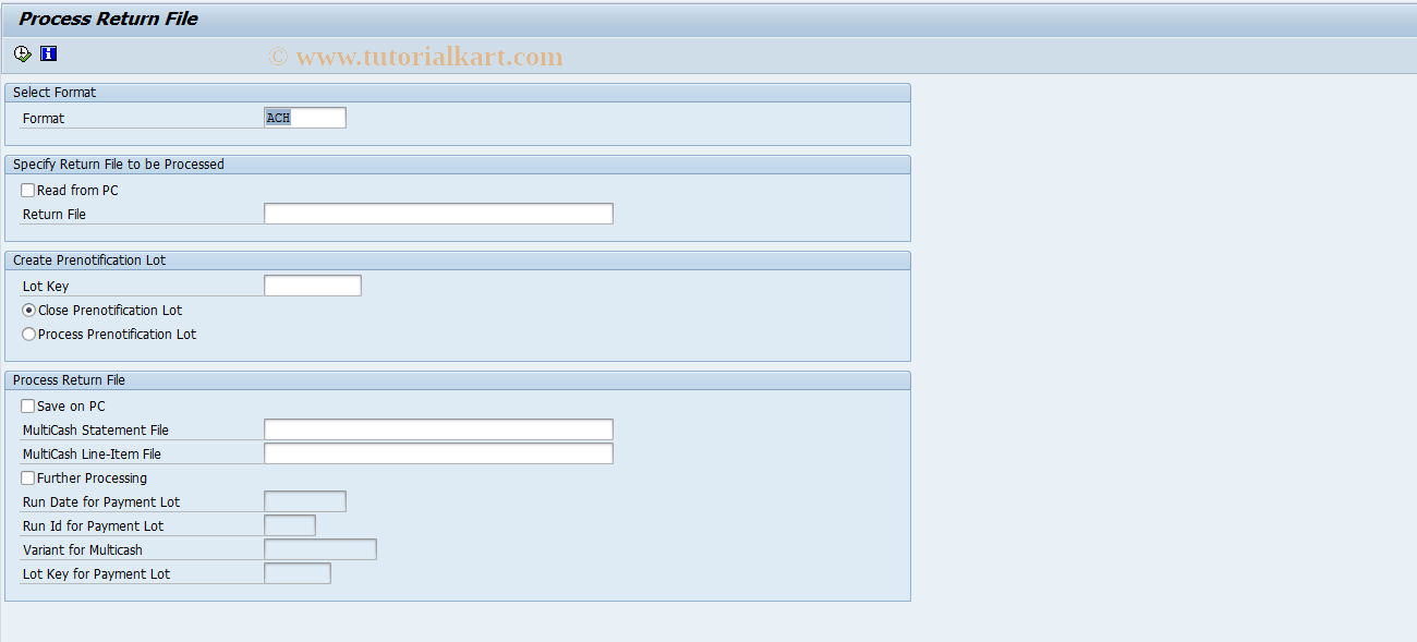 SAP TCode FPPNR - Process Prenotification Return