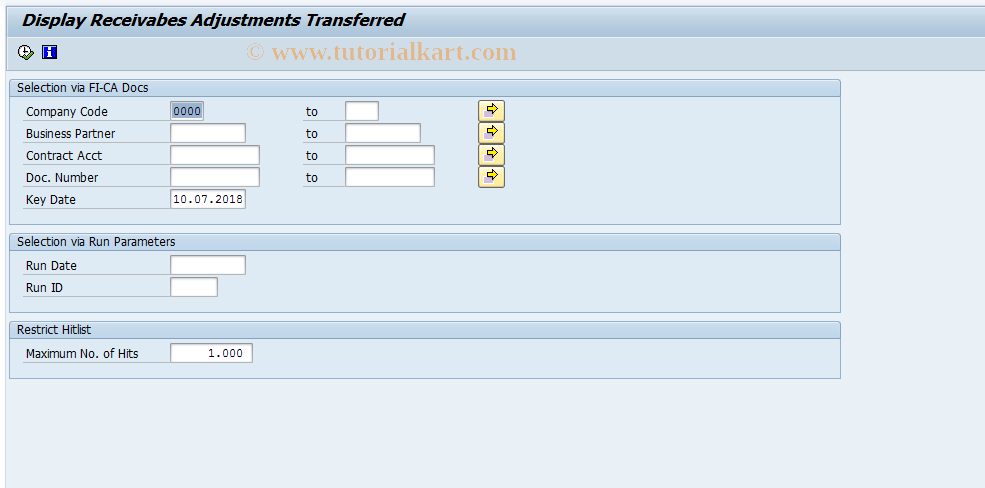 SAP TCode FPRA - Display Adjusted Receivables
