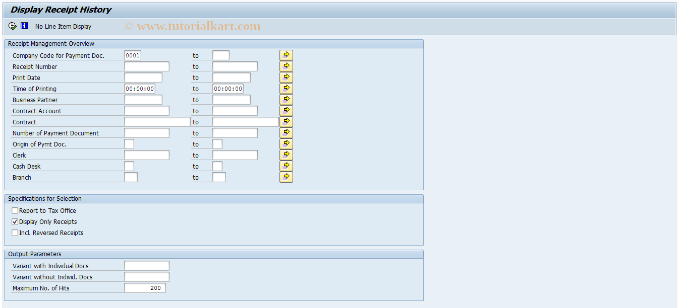 SAP TCode FPREPT - Receipt Management