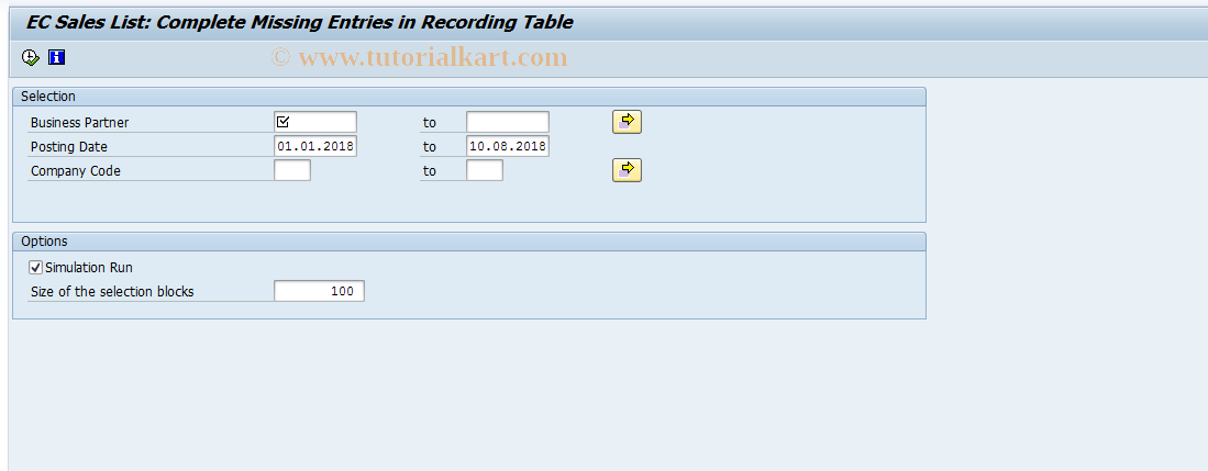 SAP TCode FPREPZM1 - Initialization of EC Sales List