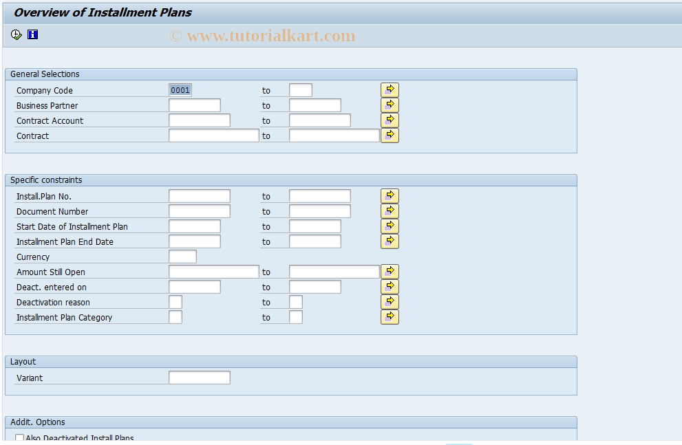 SAP TCode FPRH - Display Installment Plan Histories