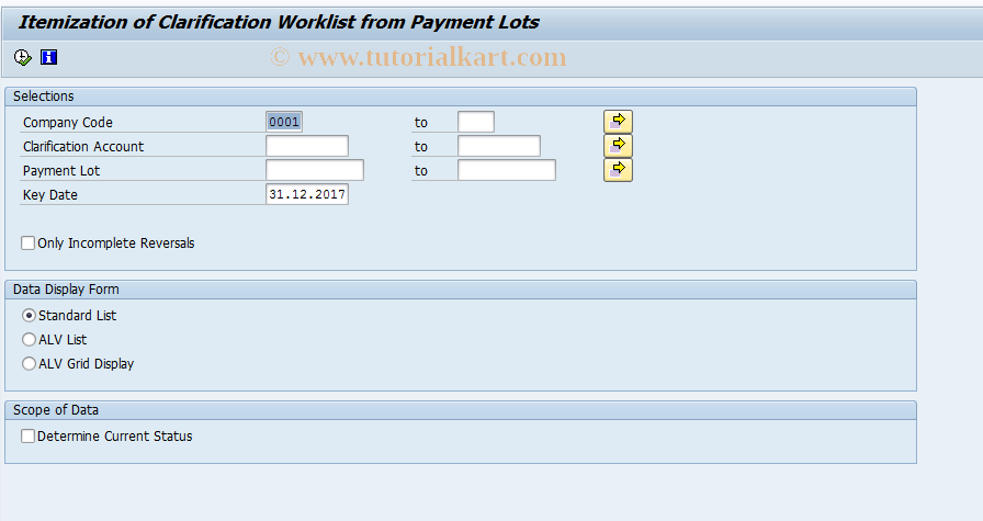 SAP TCode FPR_PLCL - Clarification Account - Itemization