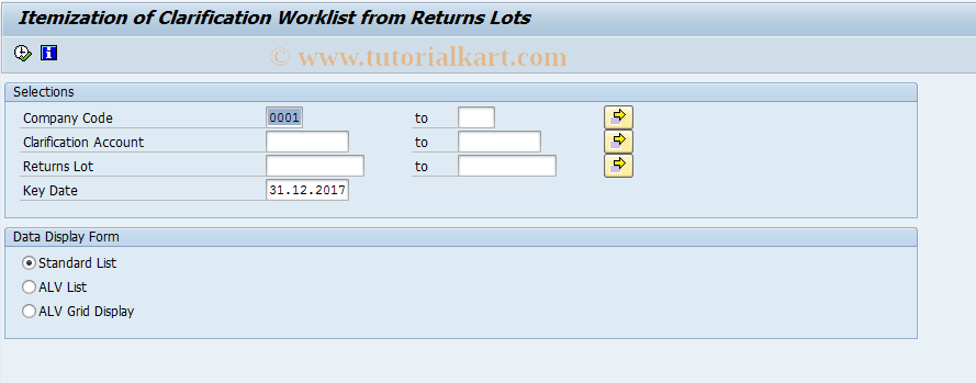 SAP TCode FPR_RLCL - Clarification Account - Itemization