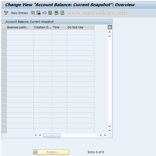SAP TCode FPSNAP_CUST - Account Bal.: Partner for Snapshot