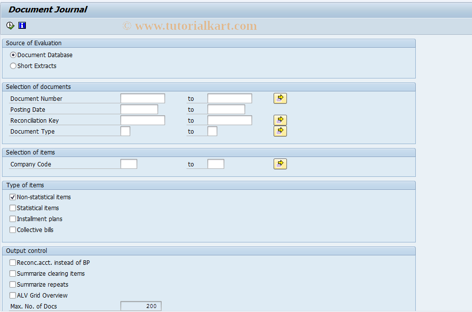 SAP TCode FPS_RFKKBELJ00 - Document Journal