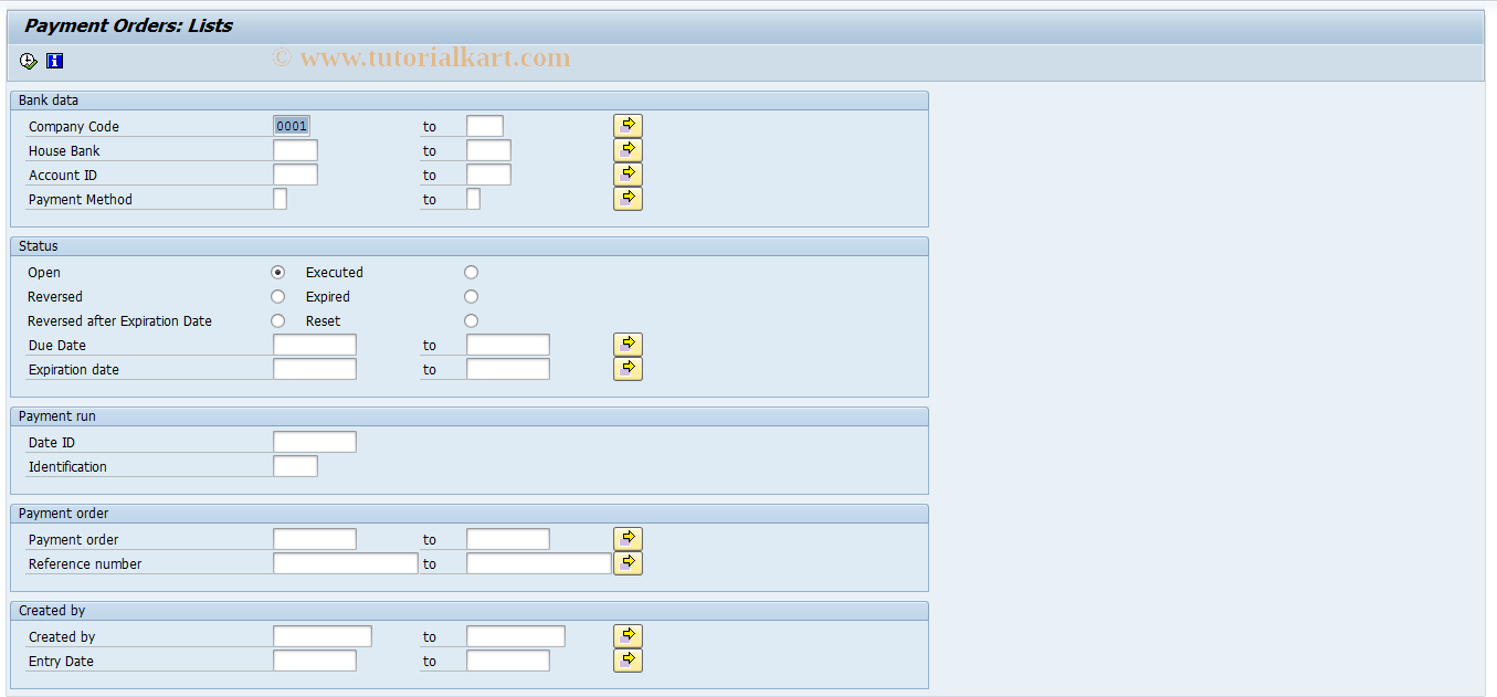 SAP TCode FPS_RFKKPYOL - List of Payment Orders