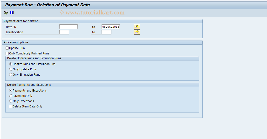 SAP TCode FPS_RFKPYD00 - Delete Payment Data