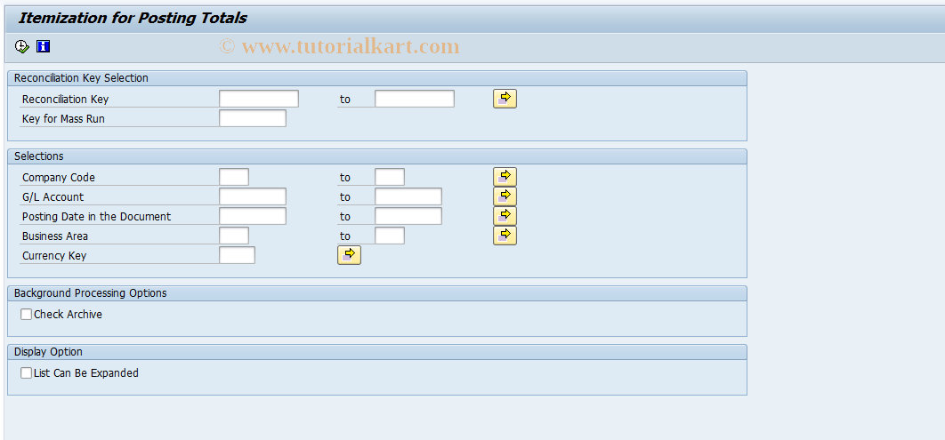 SAP TCode FPT5 - Display documents for reconcil. key