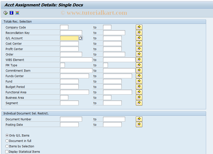 SAP TCode FPT8 - Account Assgt Stmt for Single Docs
