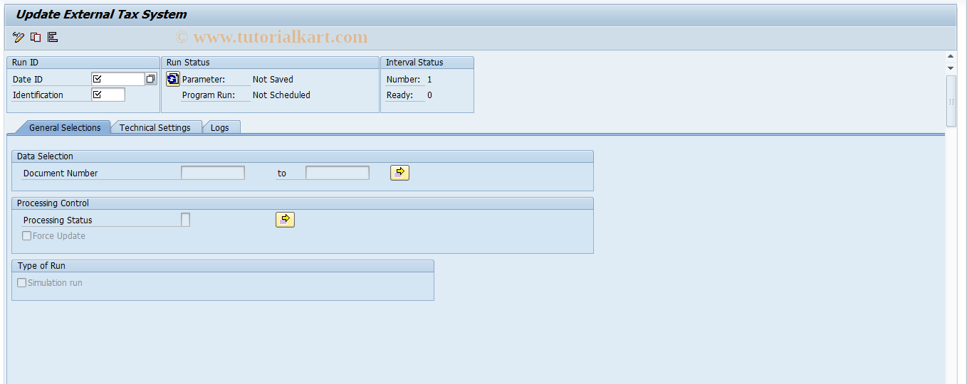 SAP TCode FPTX - Update External Tax System