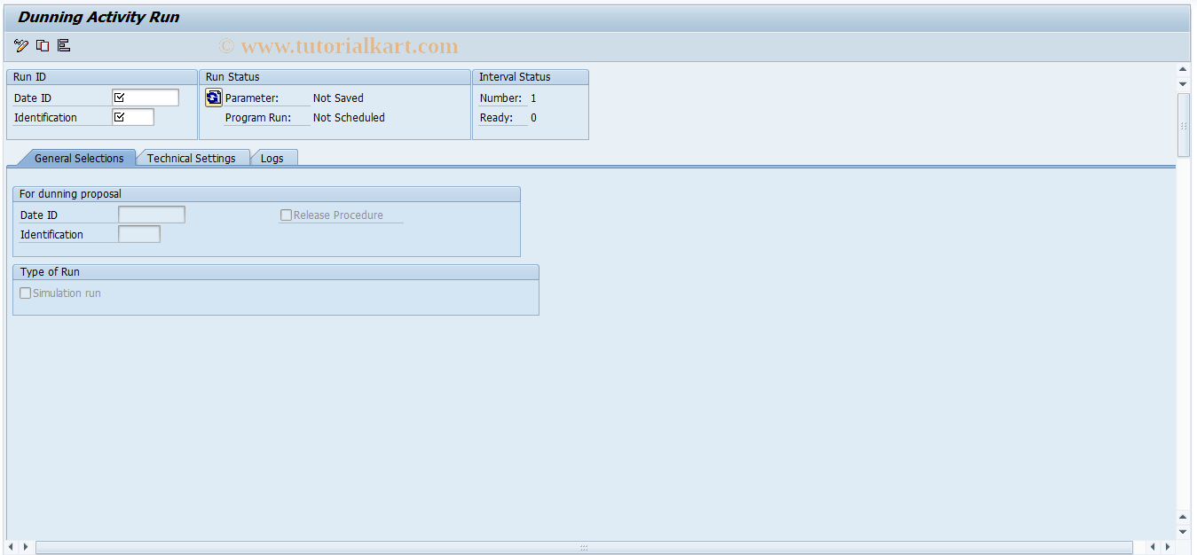 SAP TCode FPVB - Dunning Activity Run