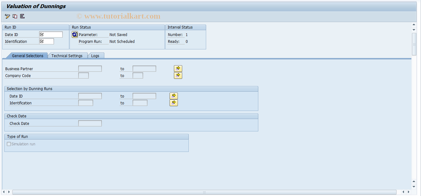 SAP TCode FPVV - Valuation of Dunnings