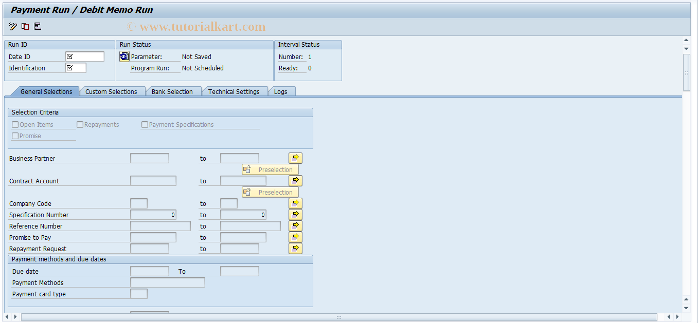 SAP TCode FPY1 - Payment Run / Debit Memo Run