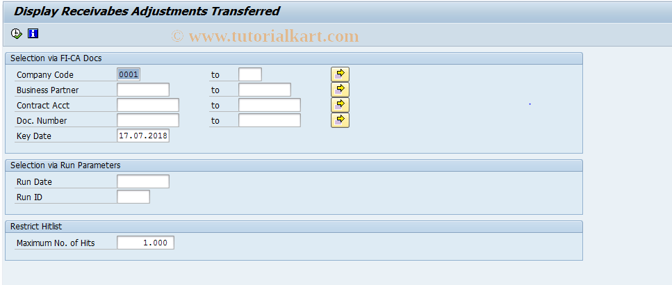 SAP TCode FPZWH - Evaluate Adjusted Receivables