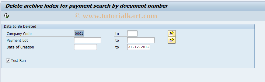 SAP TCode FP_DEL_DFKKZP_ARCIND - Delete Indexes for Arch. Payment Lot