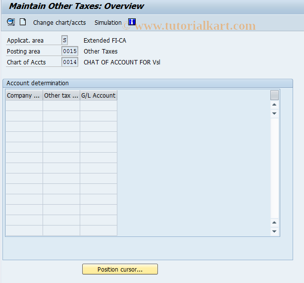 SAP TCode FQ0015 - Account Assignment of Other Taxes