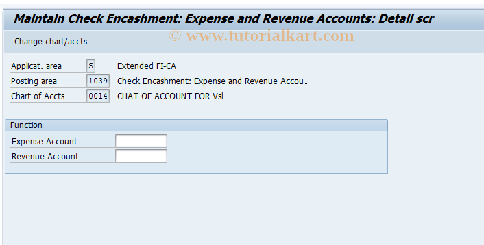SAP TCode FQ1039 - Check Encashment Exp./Rev. Accounts