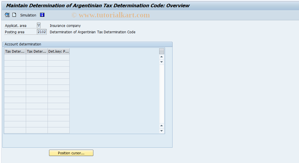SAP TCode FQ2102 - FI-CA: Tax Determ. Code - Argentina