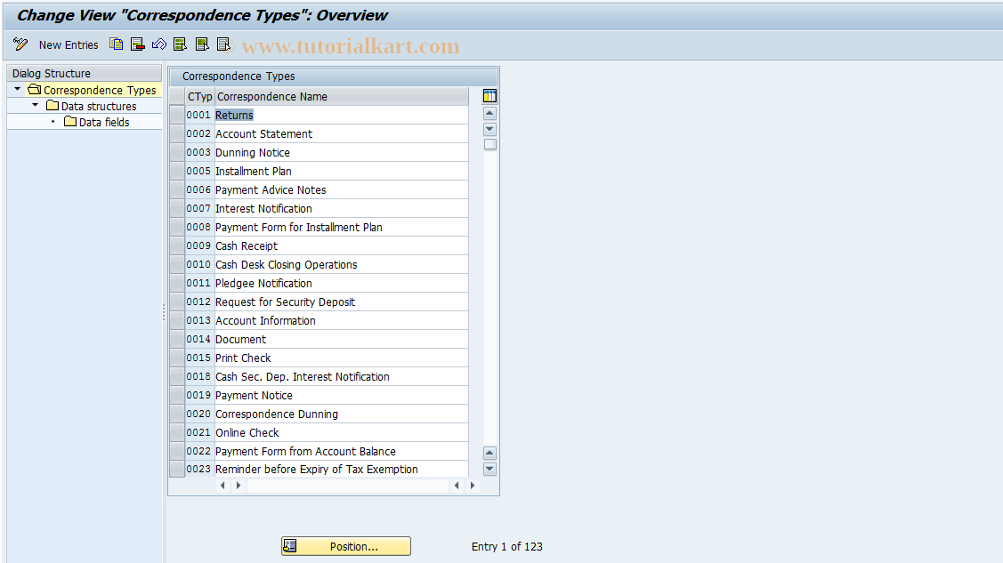 SAP TCode FQB2 - Correspondence Data Fields