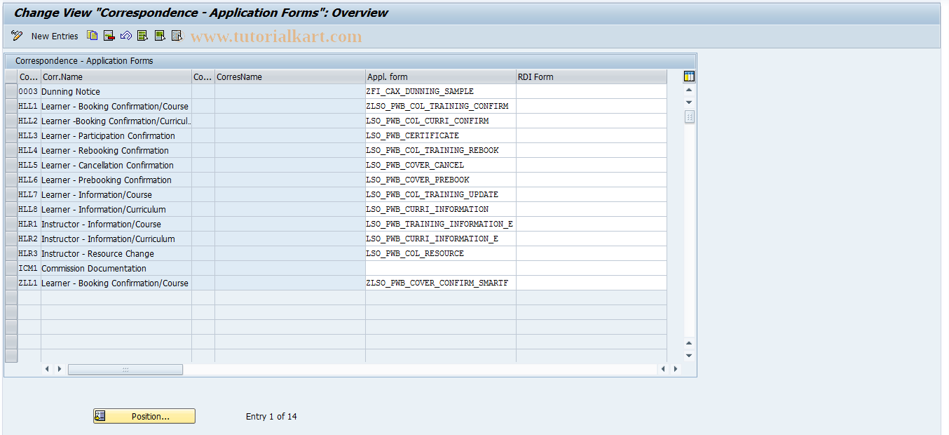 SAP TCode FQB4 - FI-CA Corresp. - Application Forms