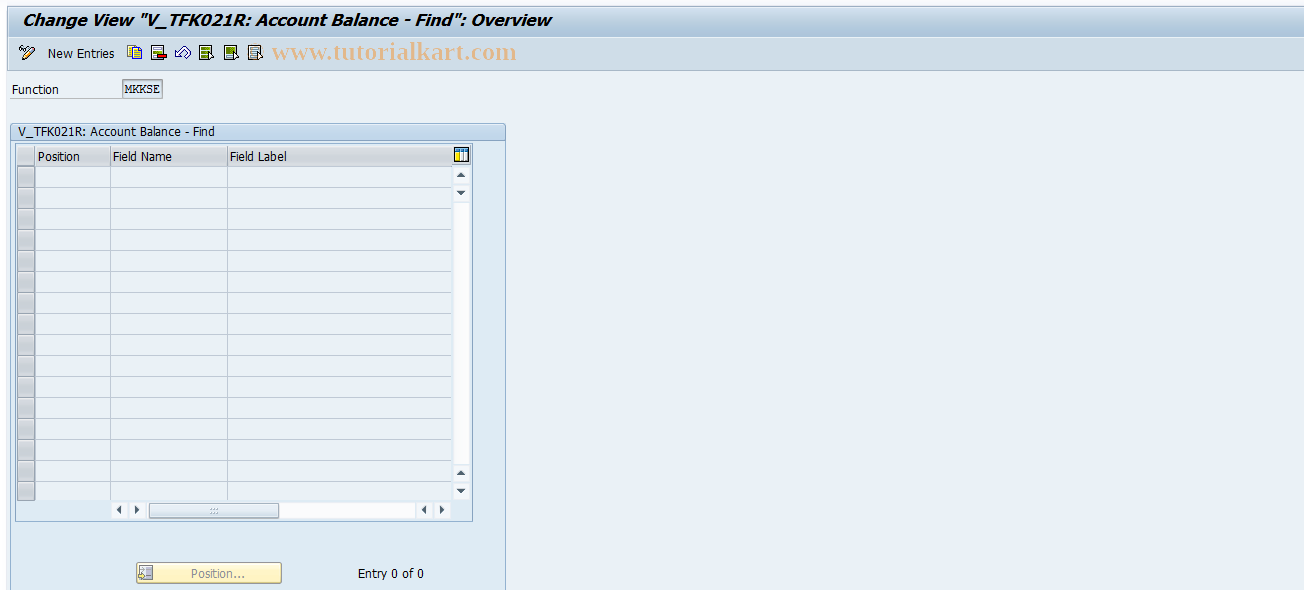 SAP TCode FQK1 - TFK021R (account balance: Search)
