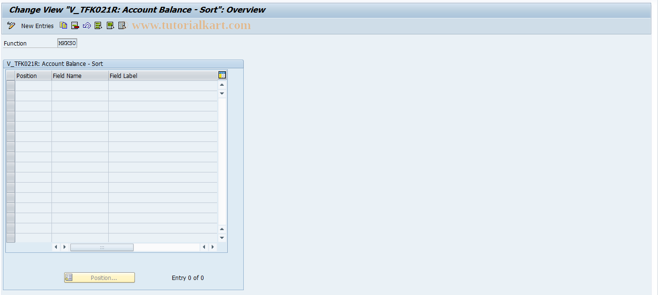 SAP TCode FQK3 - TFK021R (account balance: Sort)