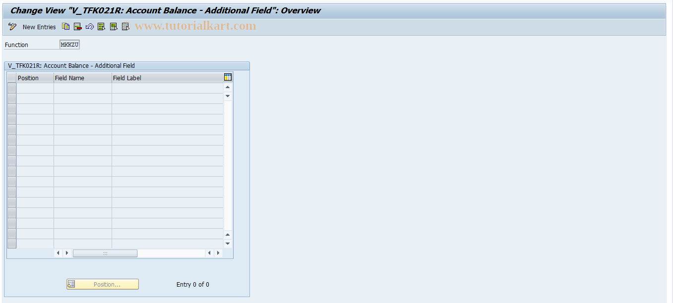 SAP TCode FQK5 - TFK021R (account balance: Add.field)