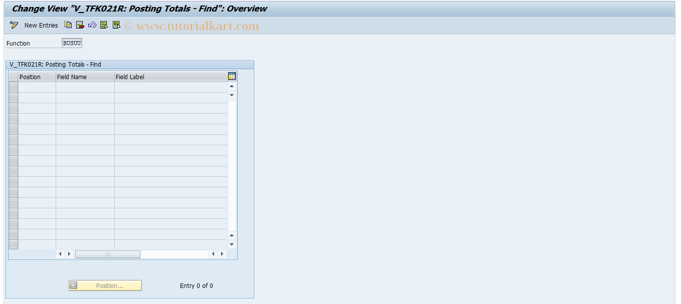 SAP TCode FQK6 - TFK021R (posting totals: Search)