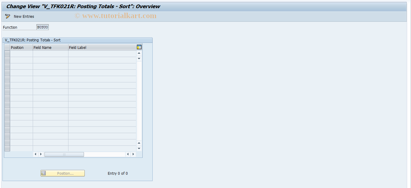 SAP TCode FQK8 - TFK021R (posting totals: Sort)