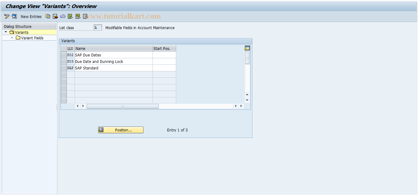 SAP TCode FQKPA - Modifiable Fields in Account Maintenance 