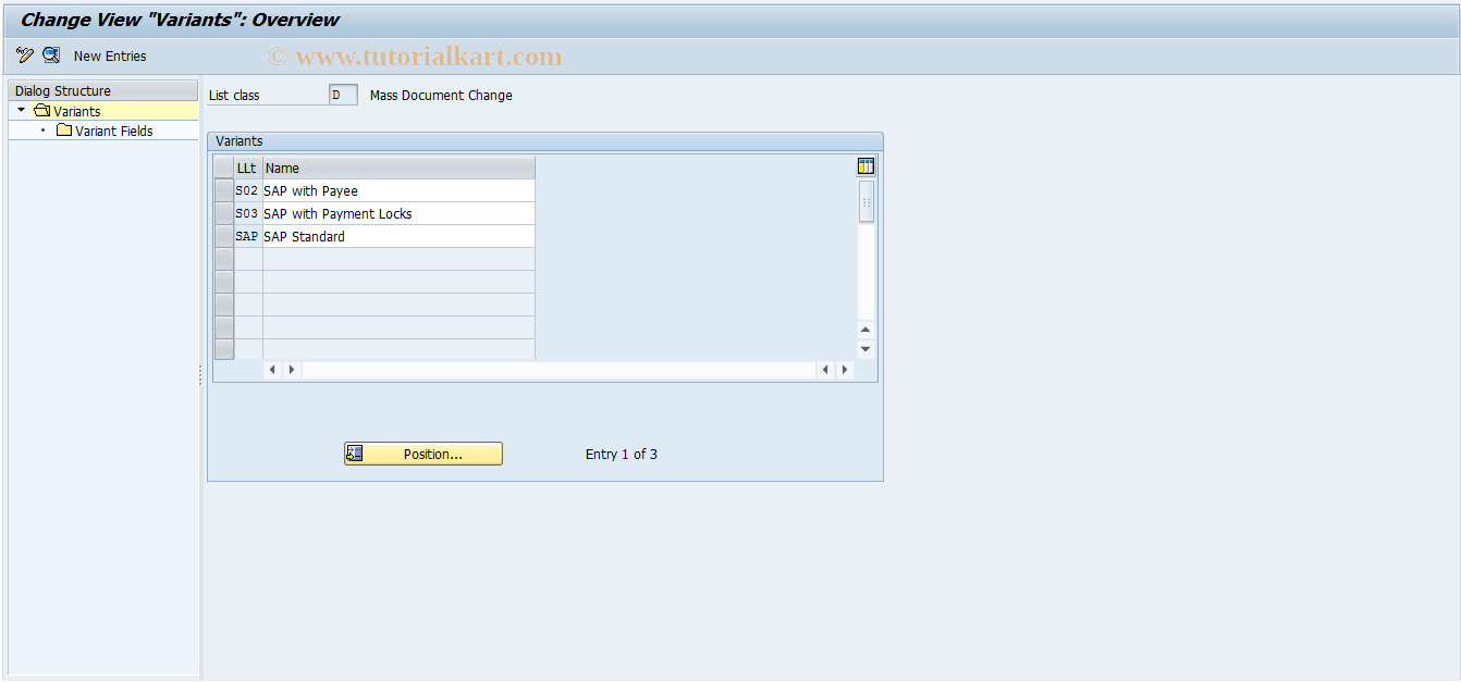 SAP TCode FQKPD - Document Processing: Variants