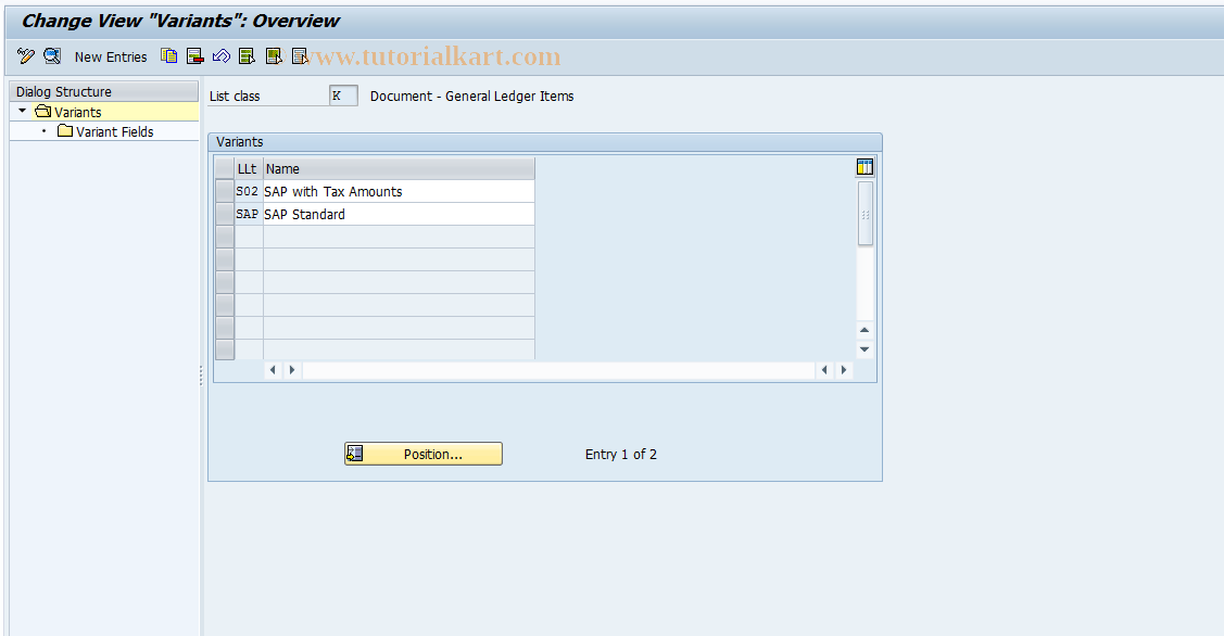 SAP TCode FQKPK - Document: Line Layout Variants (G/L)