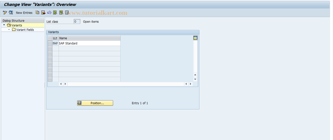 SAP TCode FQKPO - OI Processing: Line Layout Variants