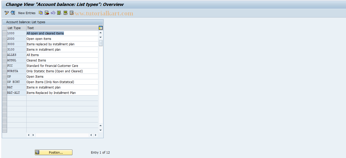 SAP TCode FQKX - TFK021L(Account Balance: List Cats)