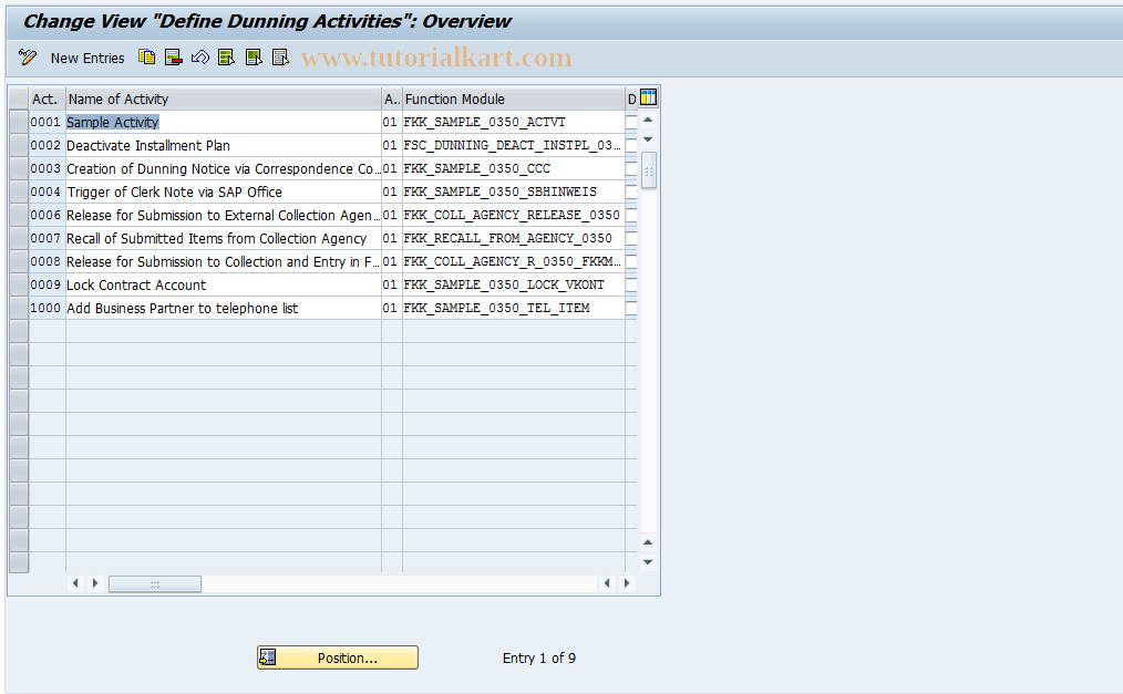 SAP TCode FQM0 - FI-CA Dunning - Customer Dunn.Groupings