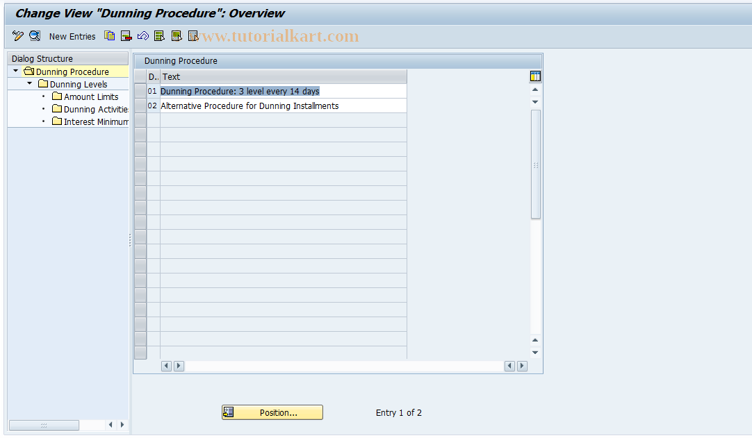 SAP TCode FQM1 - FI-CA Dunning - Customer Dunn.Procedures