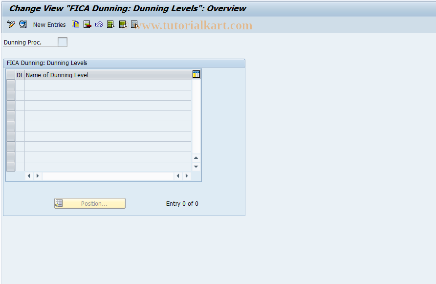 SAP TCode FQM2 - FI-CA Dunning - Customer Dunning Levels