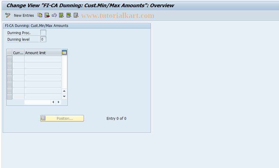 SAP TCode FQM3 - FI-CA Dunning: Customer Min/Max Amounts