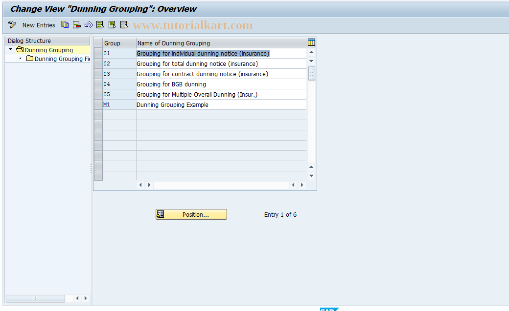 SAP TCode FQM5 - FI-CA Dunning - Customer Dunn.Groupings