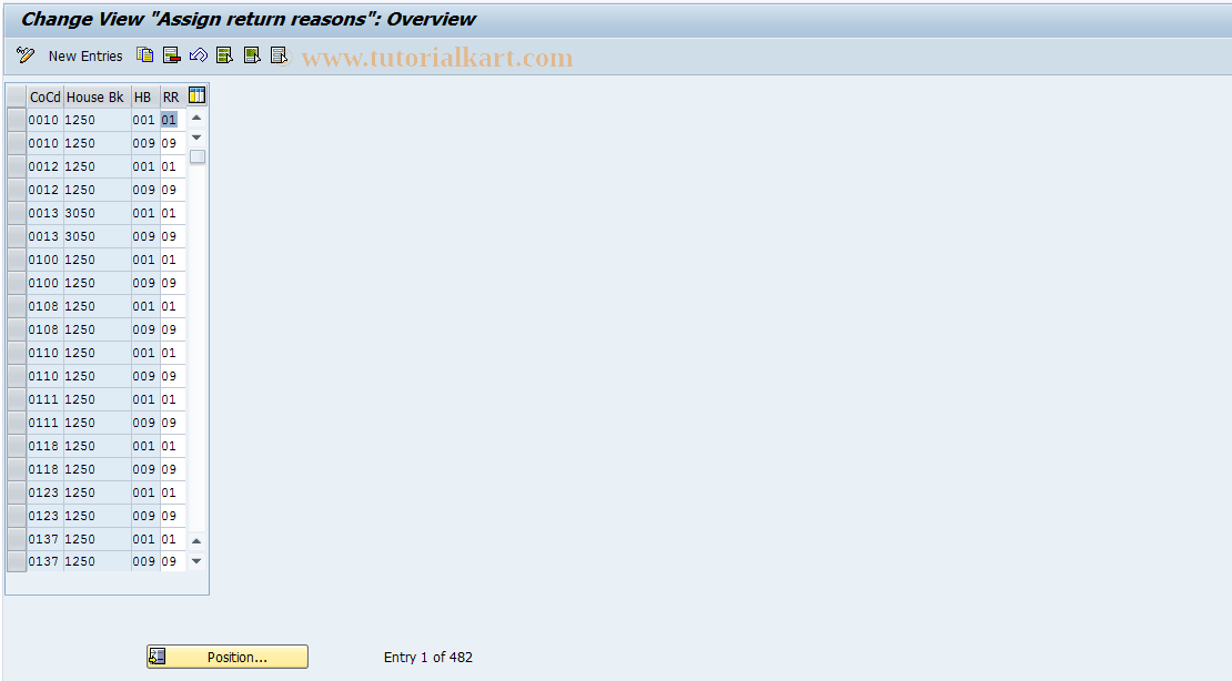 SAP TCode FQR3 - Returns - Allocate Return Reason