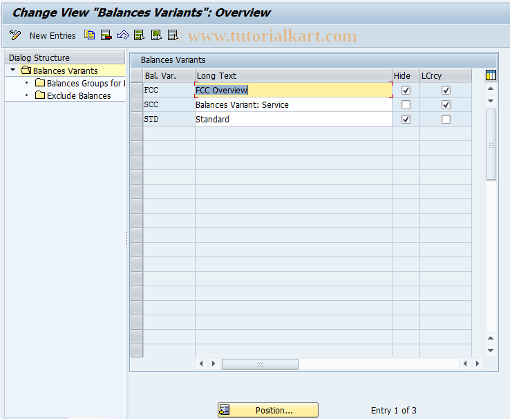 SAP TCode FQVAR - Balances Variants