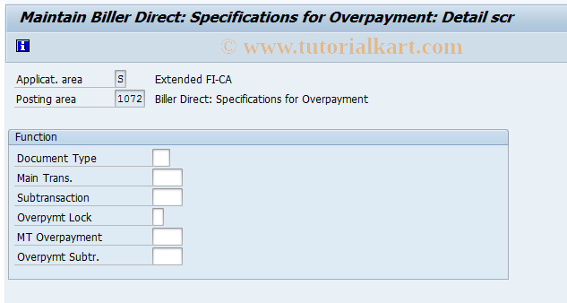 SAP TCode FQZ1072 - Biller Direct: Overpayment Specifs