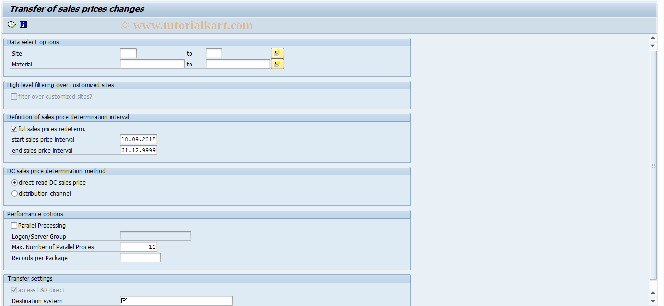 SAP TCode FRE05 - Transfer Changed Sls Prices to F&R