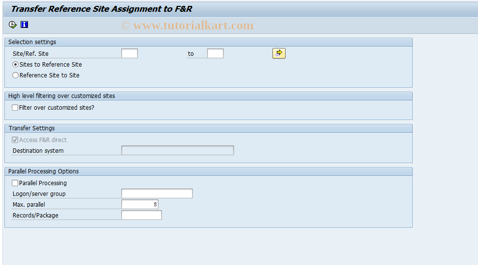 SAP TCode FRE10 - Transfer Reference Site to F&R